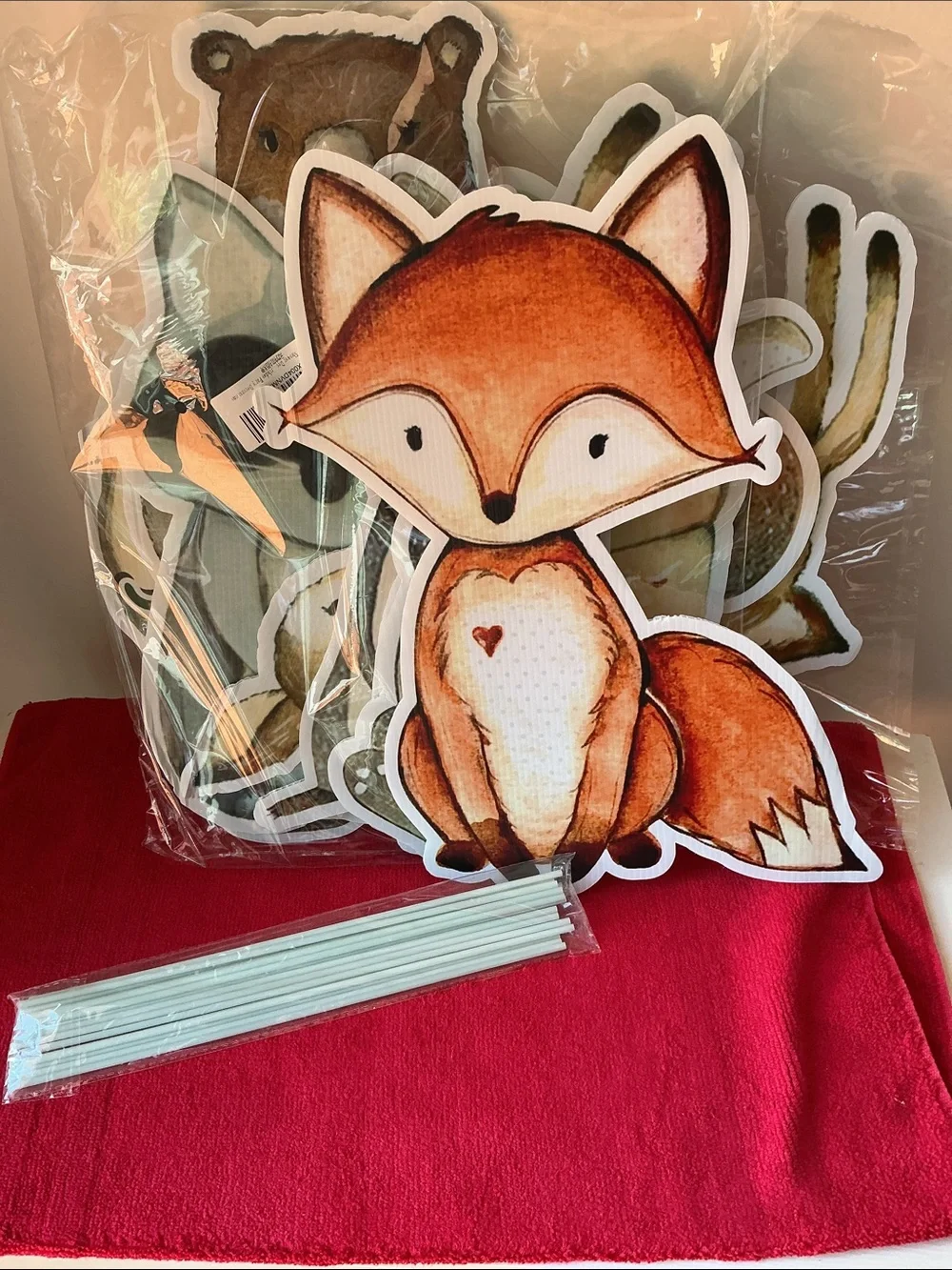 Woodland animals Party Cutouts  7 animals & STAND STICKS, party Decorations. NEW